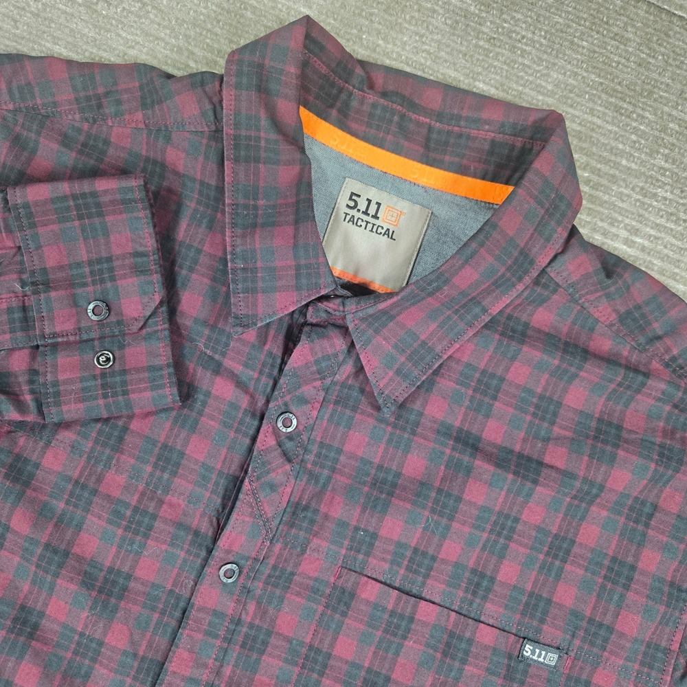 5.11 Tactical Mens Large Burgundy Plaid Long Sleeve Button Down Shirt